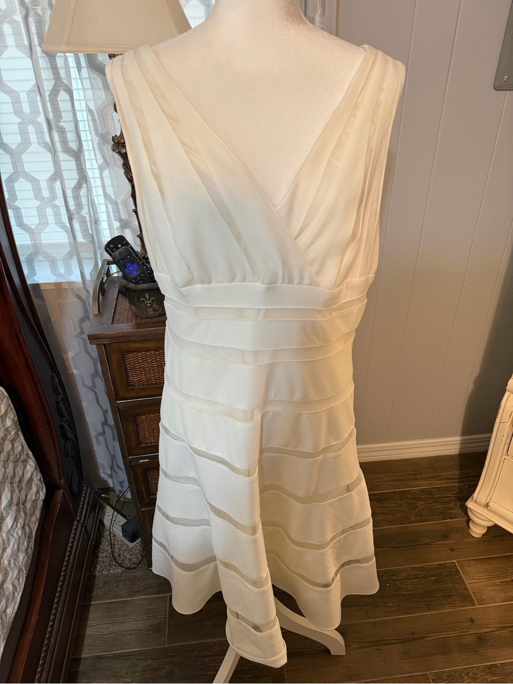 Dress Barn Ivory V-Neck Tiered A-Line Midi Dress